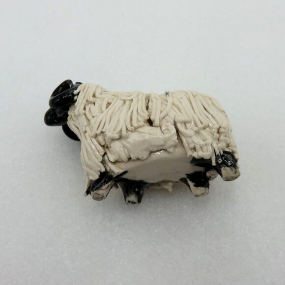 Highland Ram Sheep Spaghetti Pottery Black and Cream Ceramic Figurine Small VTG - Picture 5 of 10